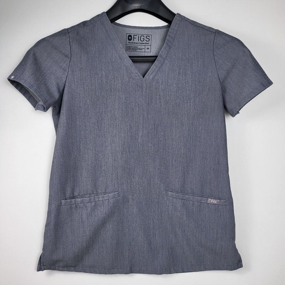FIGS Technical Collection Scrub Top Gray Elastic Waist Drawstring‎ Women's XS